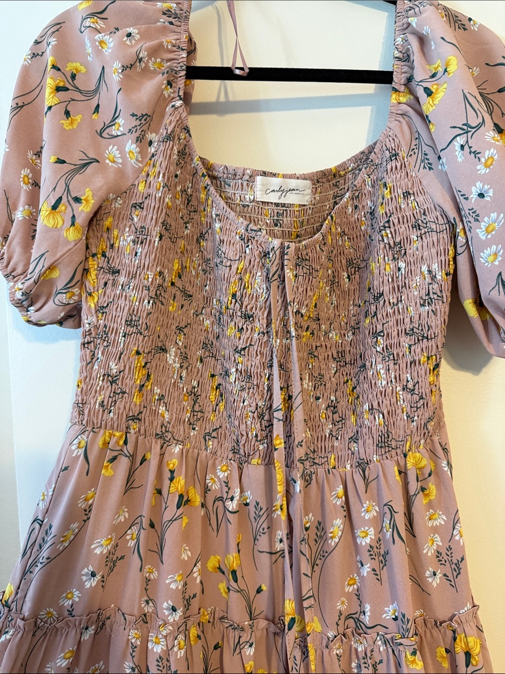 CJLA Women’s Pink Floral Smocked Midi Dress - Picture 3 of 5